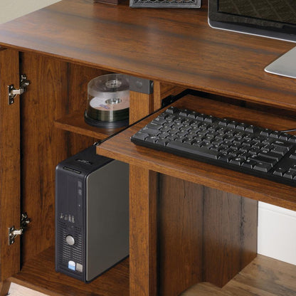 Carson Forge L Desk, Washington Cherry finish