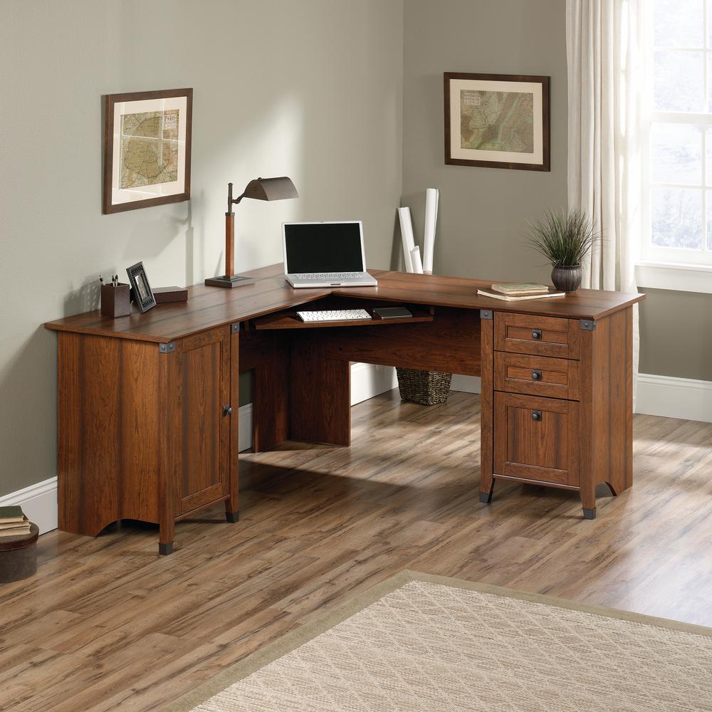 Carson Forge L Desk, Washington Cherry finish