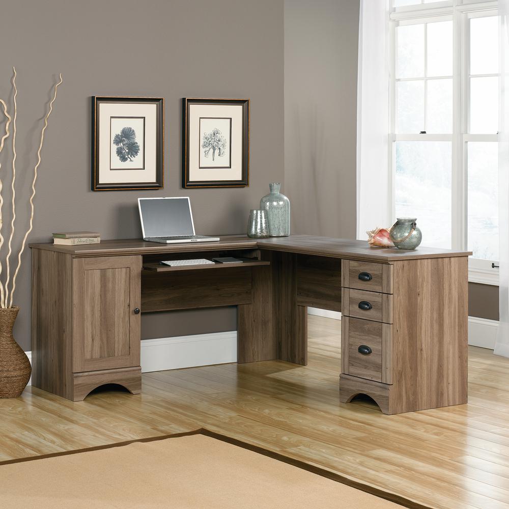 Harbor View L Desk, Salt Oak finish