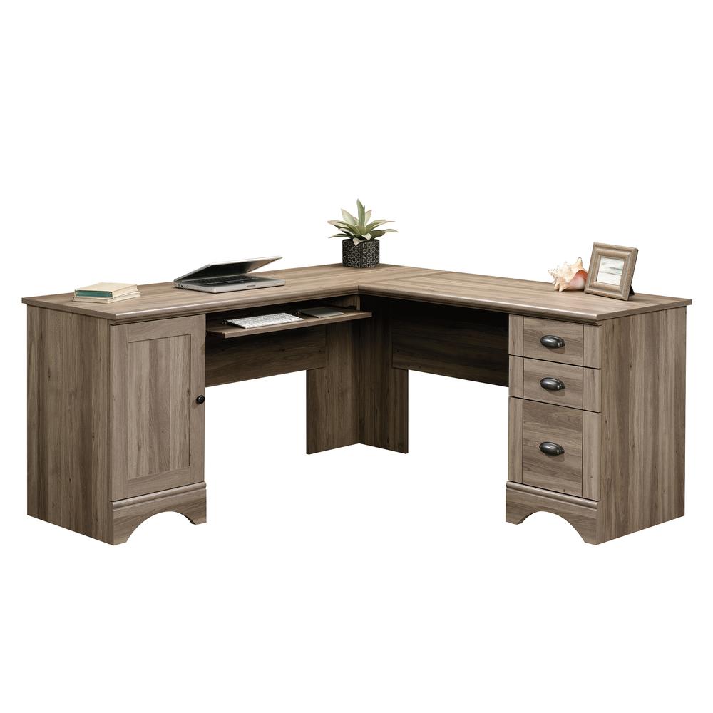Harbor View L Desk, Salt Oak finish
