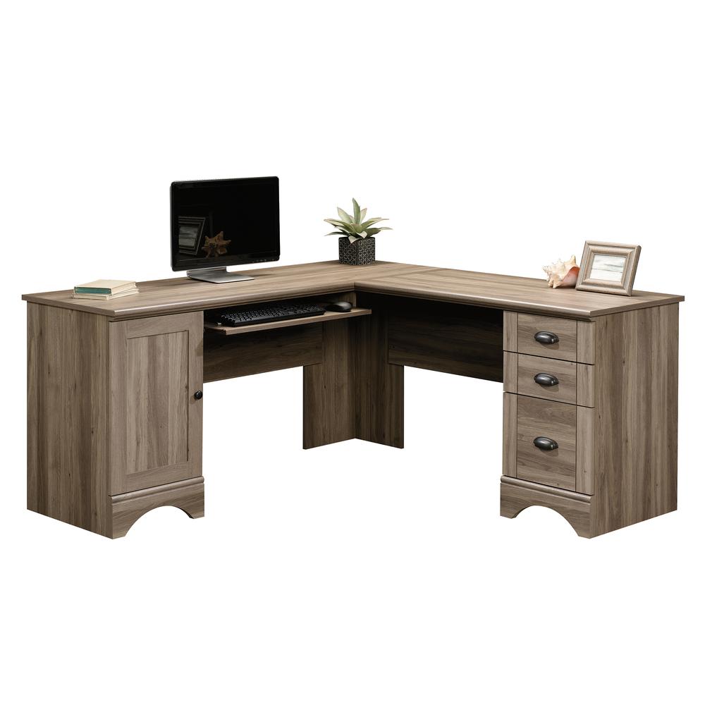 Harbor View L Desk, Salt Oak finish