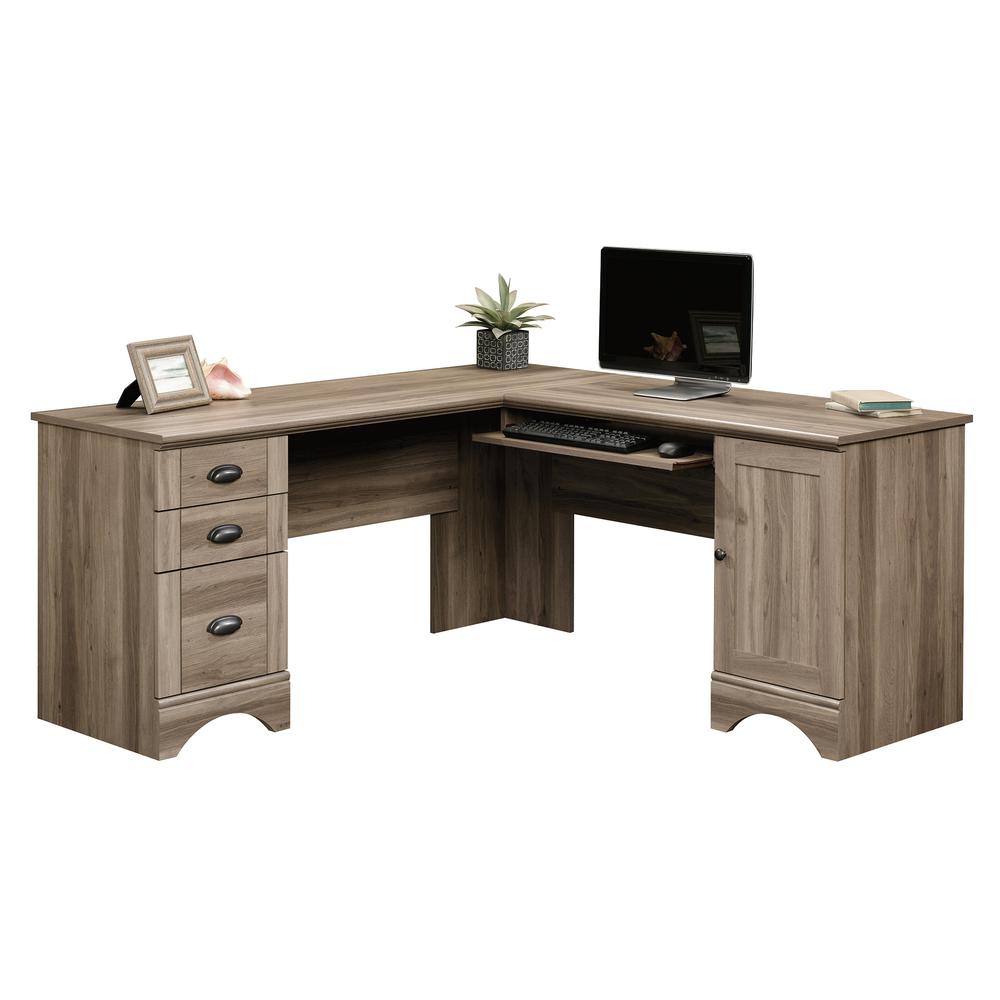 Harbor View L Desk, Salt Oak finish