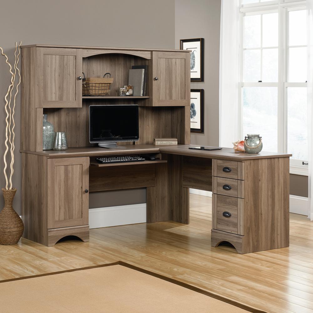 Harbor View L Desk, Salt Oak finish