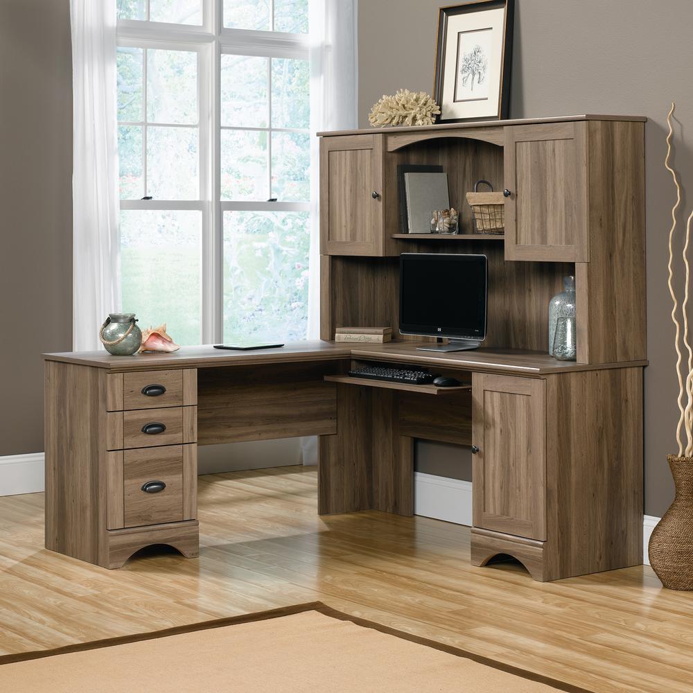 Harbor View L Desk, Salt Oak finish