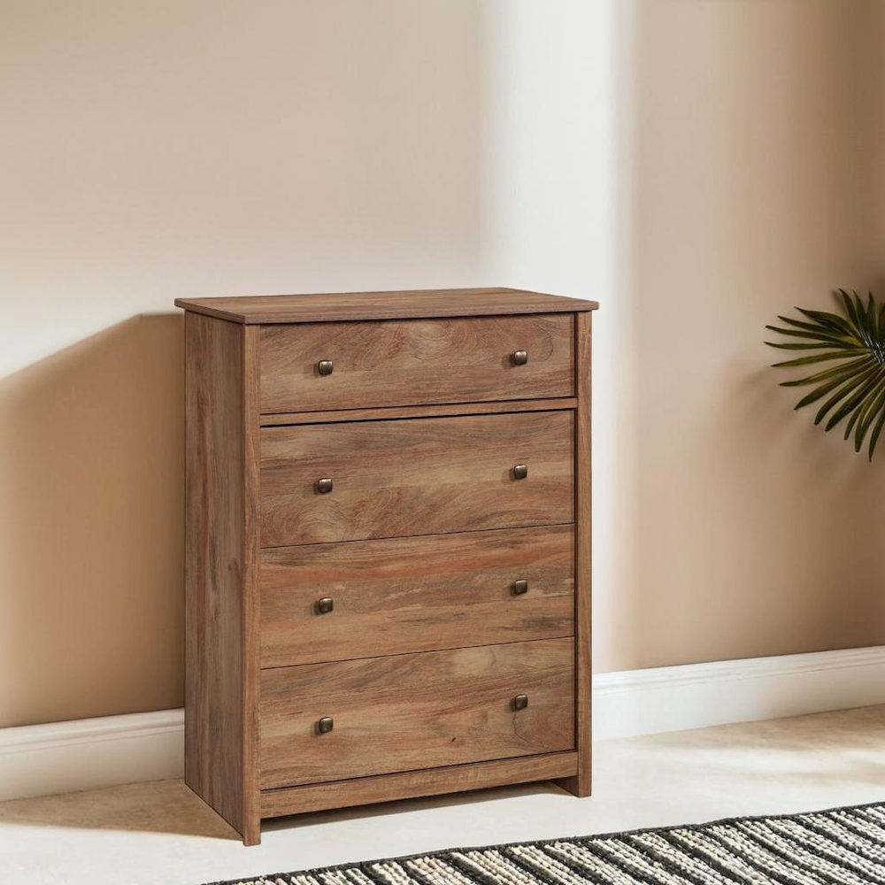 Brown 4-Drawer Bedroom Chest for Clothing Storage with Simple Design