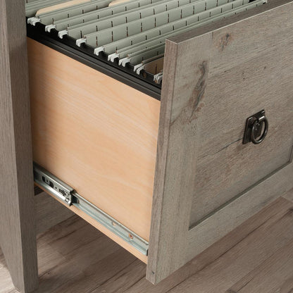 August Hill L Desk, Mystic Oak finish