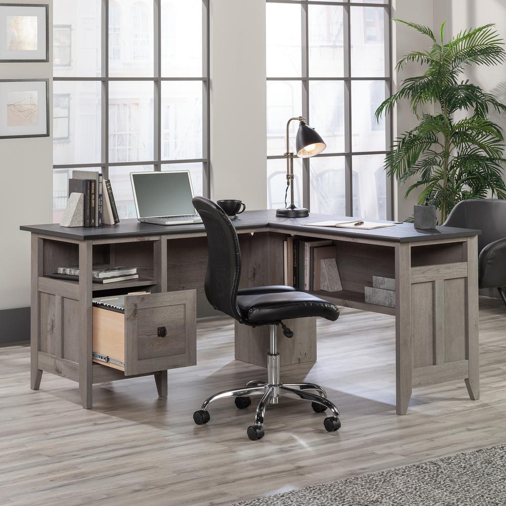 August Hill L Desk, Mystic Oak finish