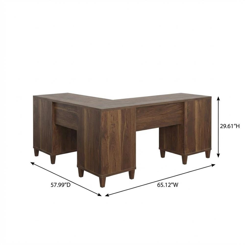 Modern L-Shaped Office Desk In Grand Walnut Finish With Stylish Design
