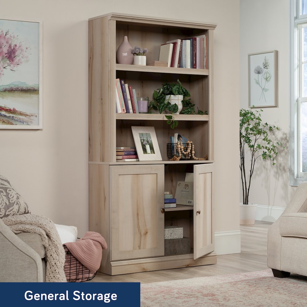 5-Shelf/Book Shelf 2-Door Bookcase, Pacific Maple Finish