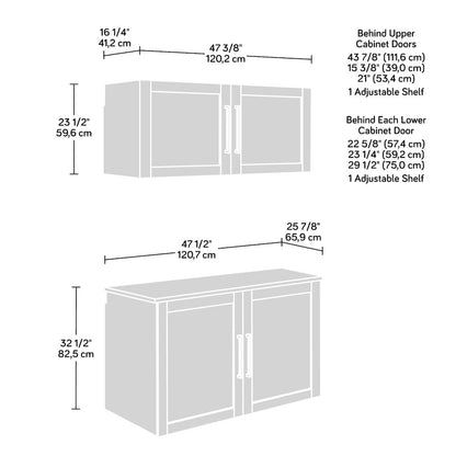 Garage Core Upper Cabinet, Base Cabinet, Doors, and Top, White finish