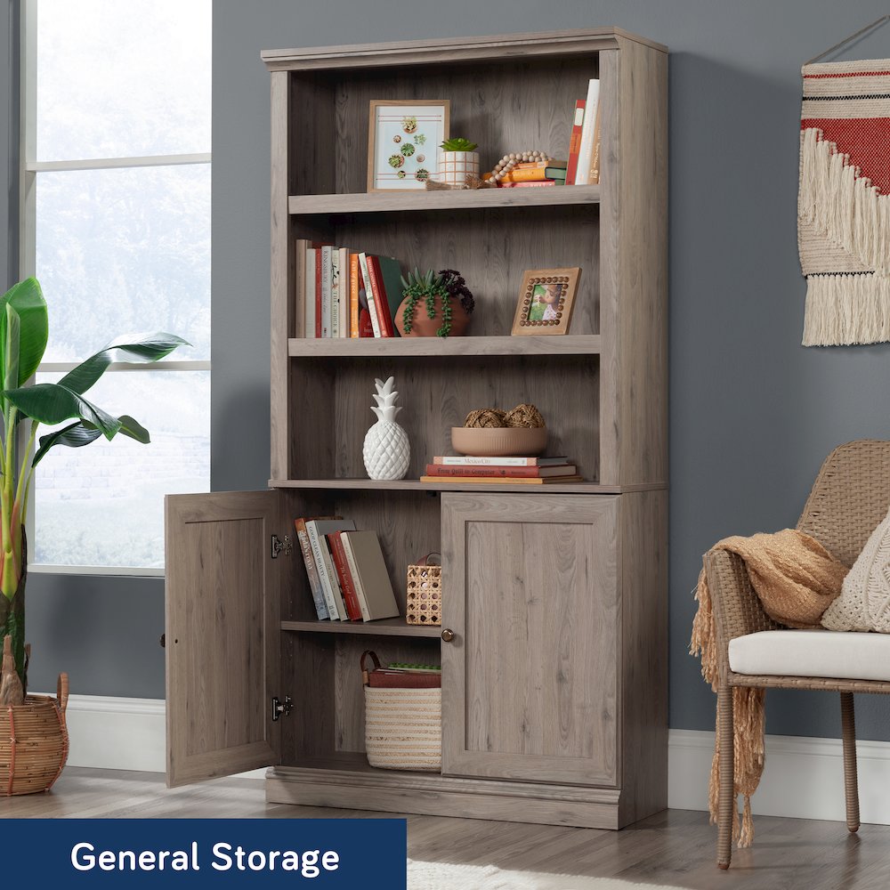 5-Shelf/Book Shelf 2-Door Bookcase, Laurel Oak Finish