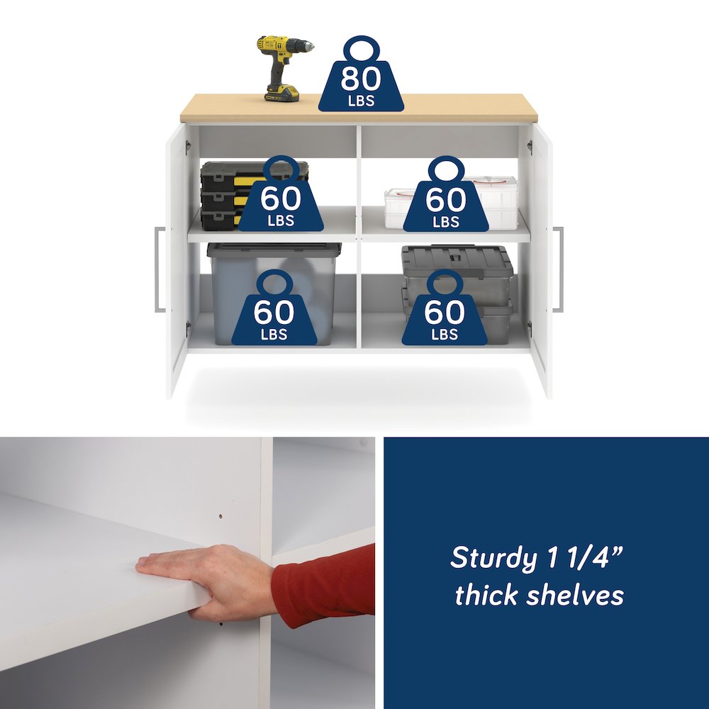 GarageCore Bundled Cabinet with MDF Top & Doors, White Finish