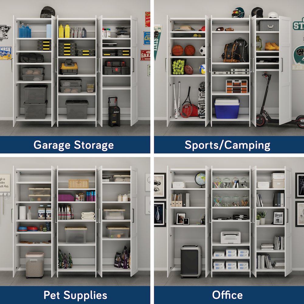 GarageCore 3 Shallow Cabinets & Doors, White Finish