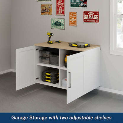 GarageCore Bundled Cabinet with MDF Top & Doors, White Finish