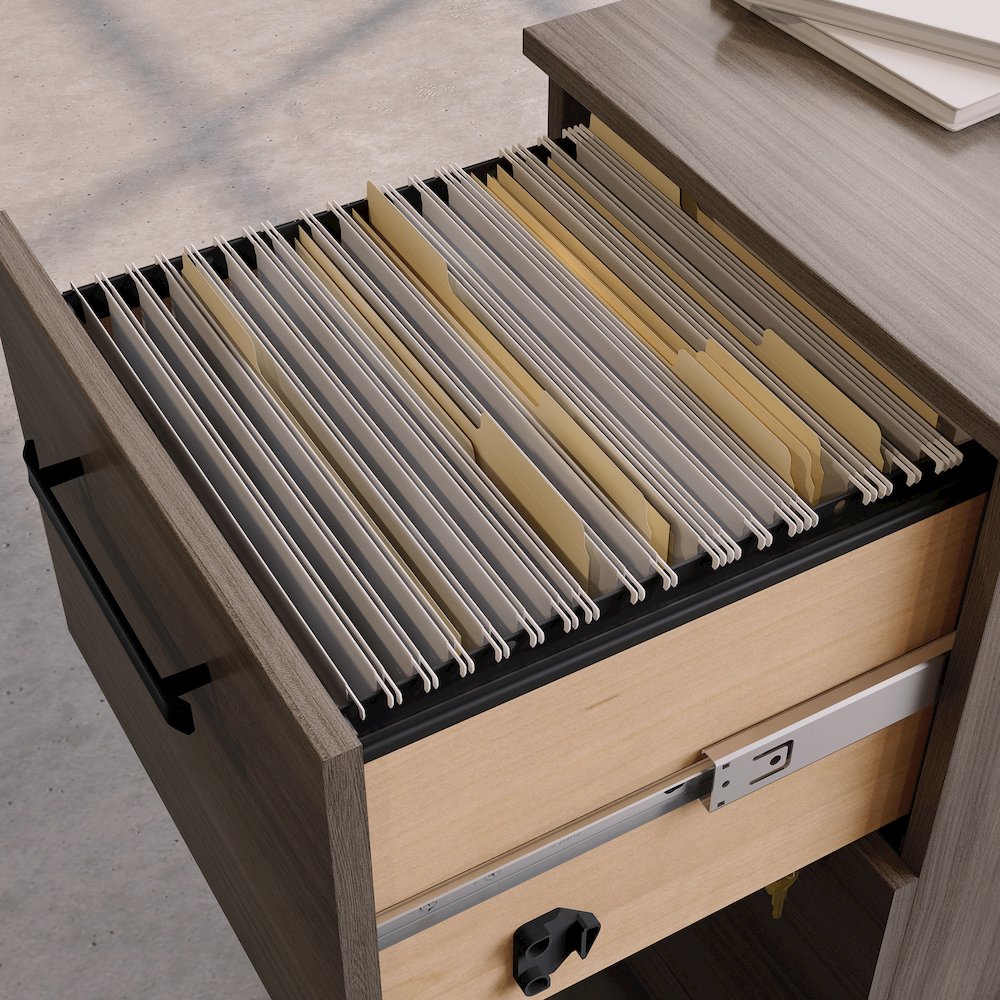 Affirm 72" Bow Desk 2 Drawer Pedestal Ste, Hudson Elm Finish