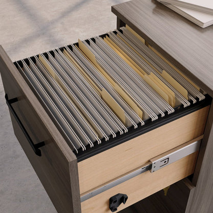 Affirm 72" Bow Desk 2 Drawer Pedestal Ste, Hudson Elm Finish