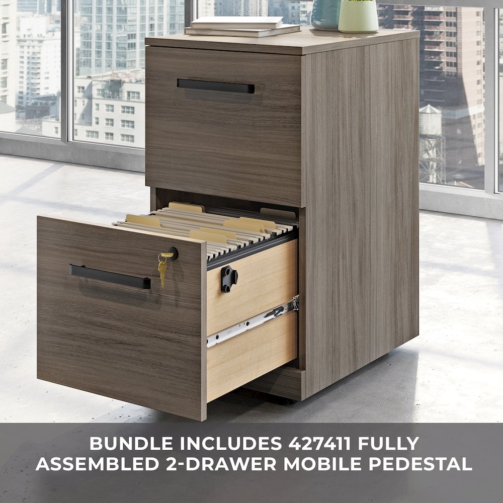 Affirm 72" Bow Desk 2 Drawer Pedestal Ste, Hudson Elm Finish