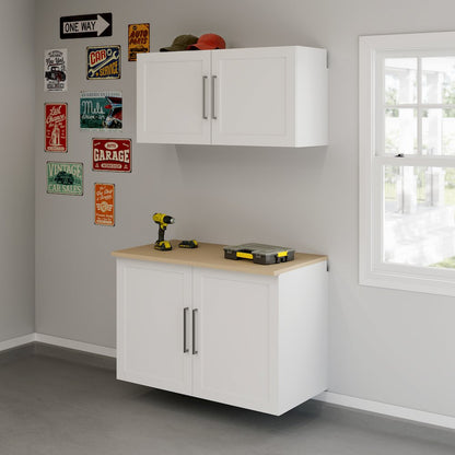 Garage Core Upper Cabinet, Base Cabinet, Doors, and Top, White finish