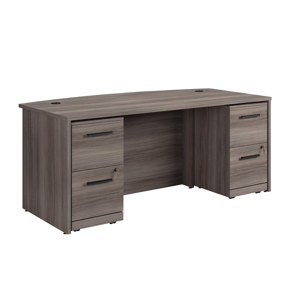 Affirm 72" Bow Desk 2 Drawer Pedestal Ste, Hudson Elm Finish