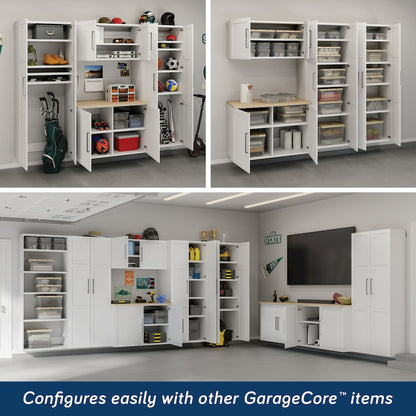 Garage Core Upper Cabinet, Base Cabinet, Doors, and Top, White finish