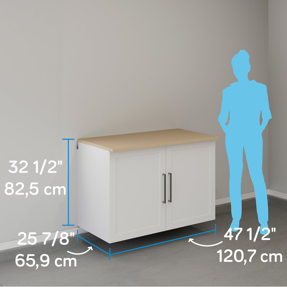 GarageCore Bundled Cabinet with MDF Top & Doors, White Finish
