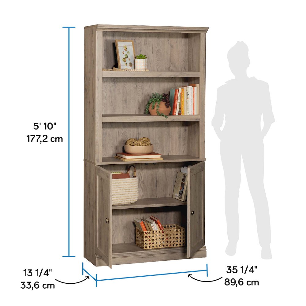 5-Shelf/Book Shelf 2-Door Bookcase, Laurel Oak Finish