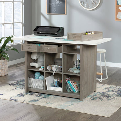 Durable Craft Work Table with Storage/Pantry cabinets, Mystic Oak Finish