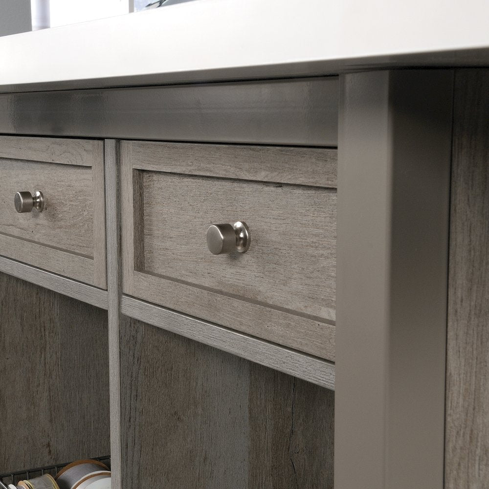 Durable Craft Work Table with Storage/Pantry cabinets, Mystic Oak Finish