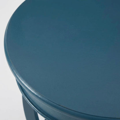 Teal Round Coffee Table with Lower Shelf and Modern Design