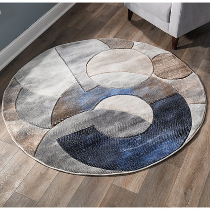 Alexia 02 Circular Abstract Area Rug – Beige, Navy & Gray