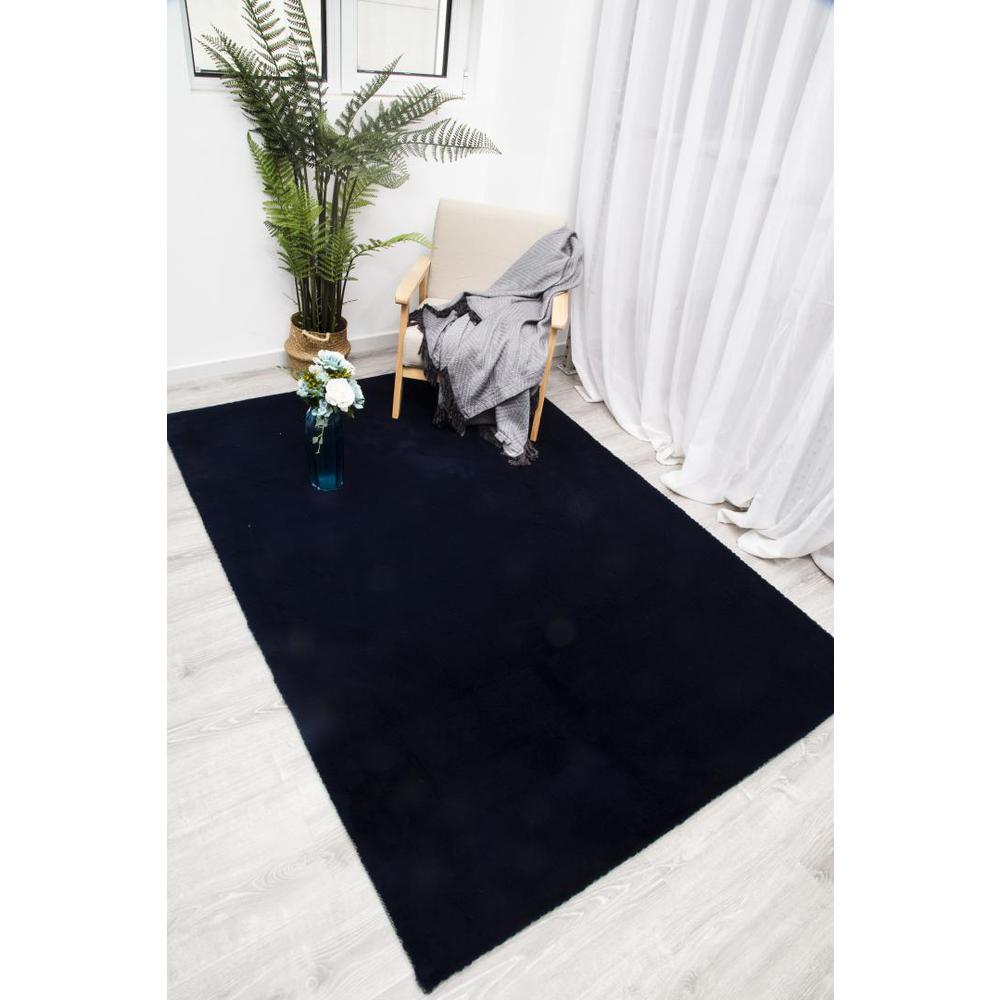 FAUX RABBIT FUR NAVY RB13  2'4" X 7'6"