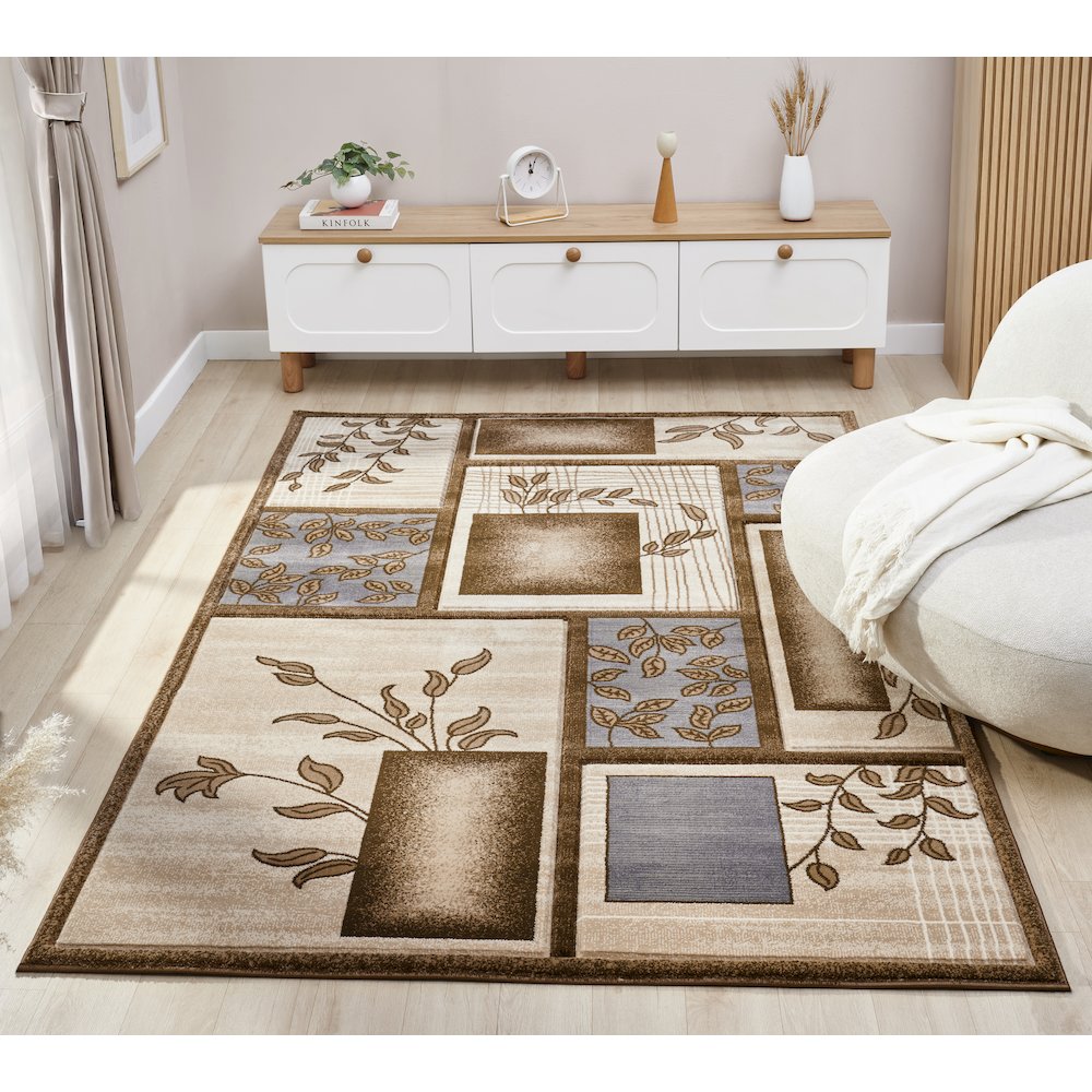 Alexia 11 Traditional Patchwork Area Rug – Blue, Brown & Beige