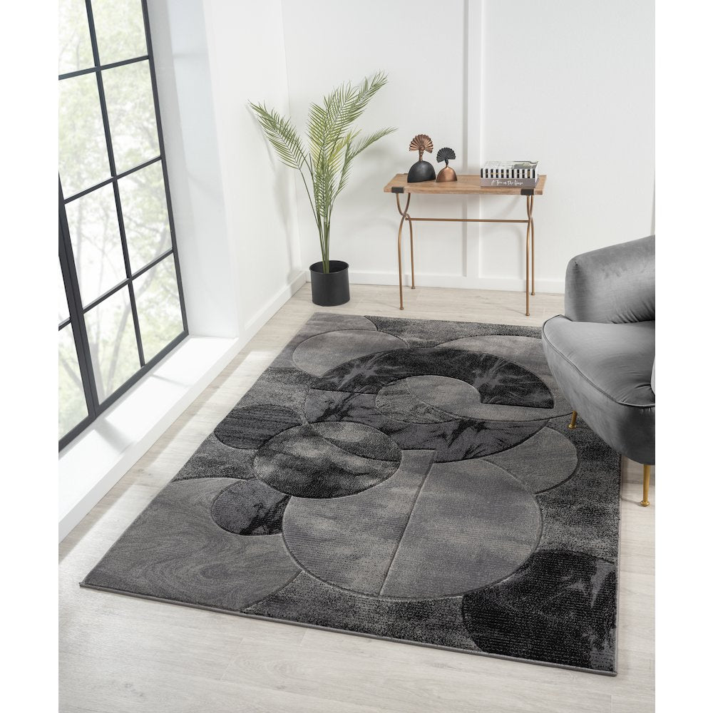 Alexia 03 Circular Abstract Area Rug – Charcoal & Gray