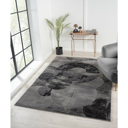 Alexia 03 Circular Abstract Area Rug – Charcoal & Gray