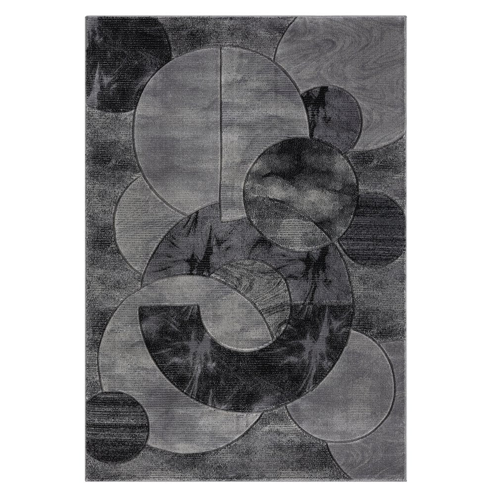 Alexia 03 Circular Abstract Area Rug – Charcoal & Gray