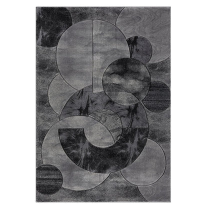 Alexia 03 Circular Abstract Area Rug – Charcoal & Gray