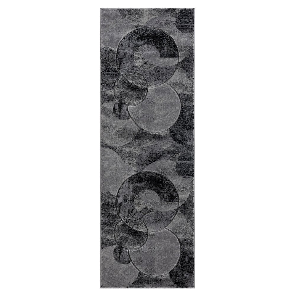 Alexia 03 Circular Abstract Area Rug – Charcoal & Gray