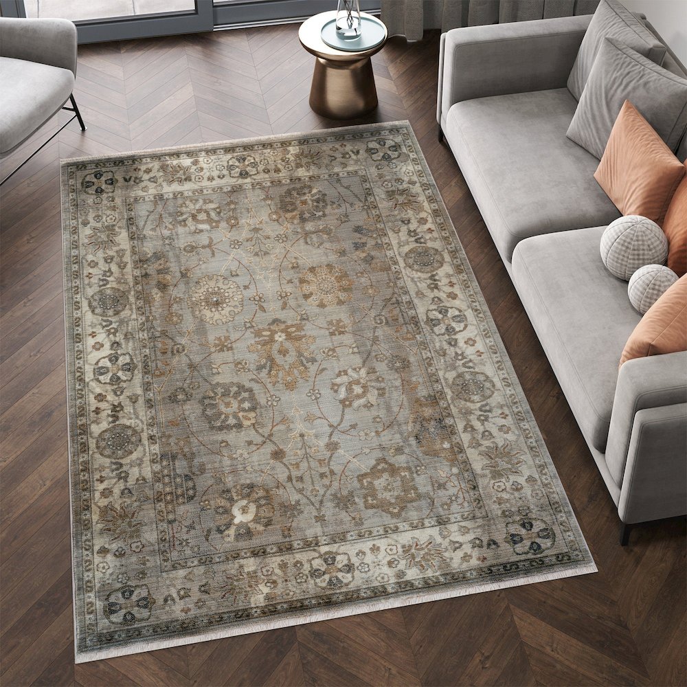 Ana 15 Distressed Floral Area Rug – Gray