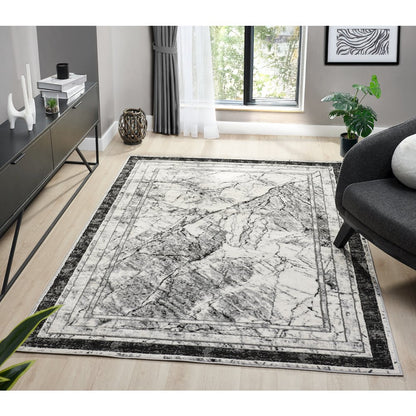 Atlas 14 Framed Marble Gray & Ivory Area Rug