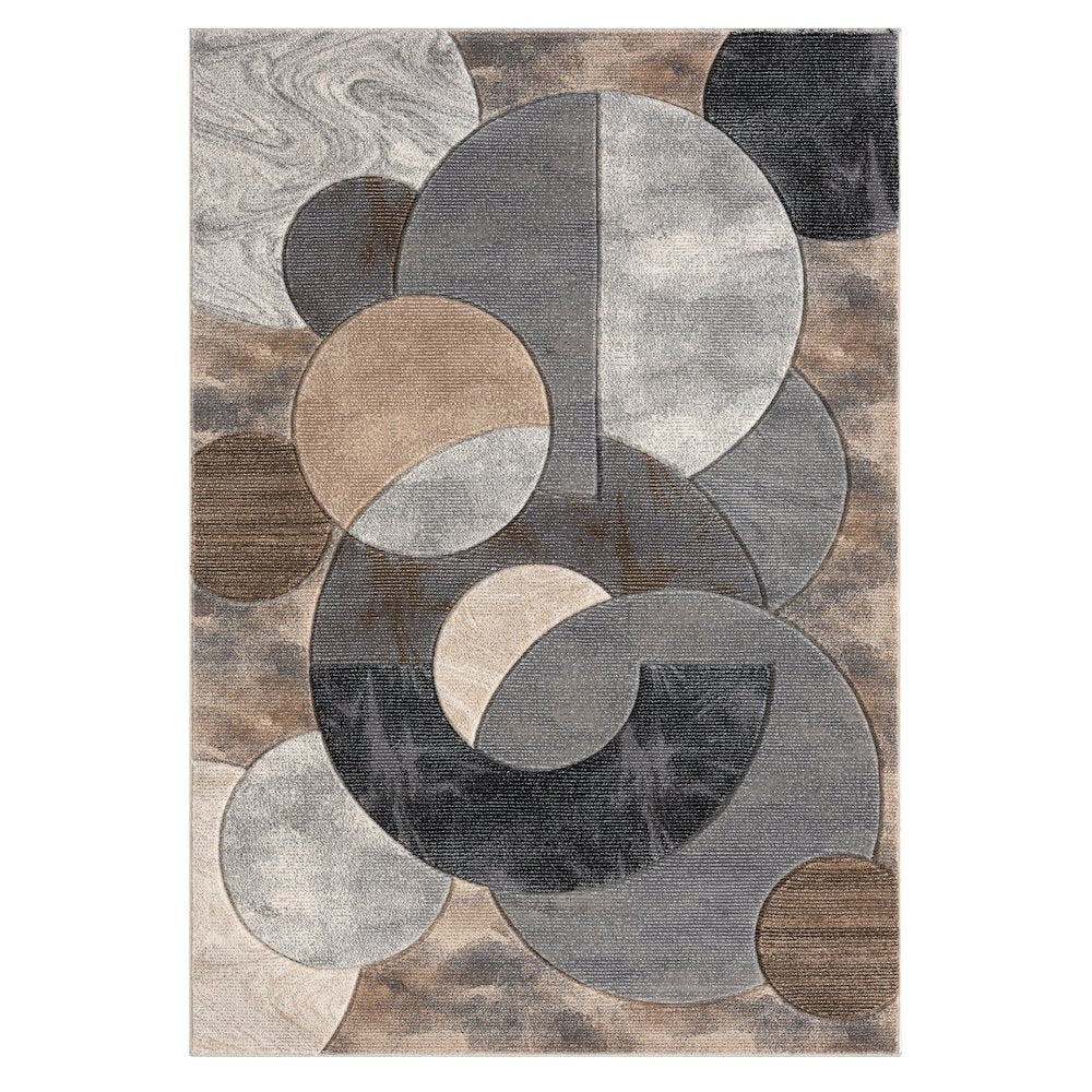 Alexia 01 Circular Abstract Area Rug – Beige, Gray & Taupe