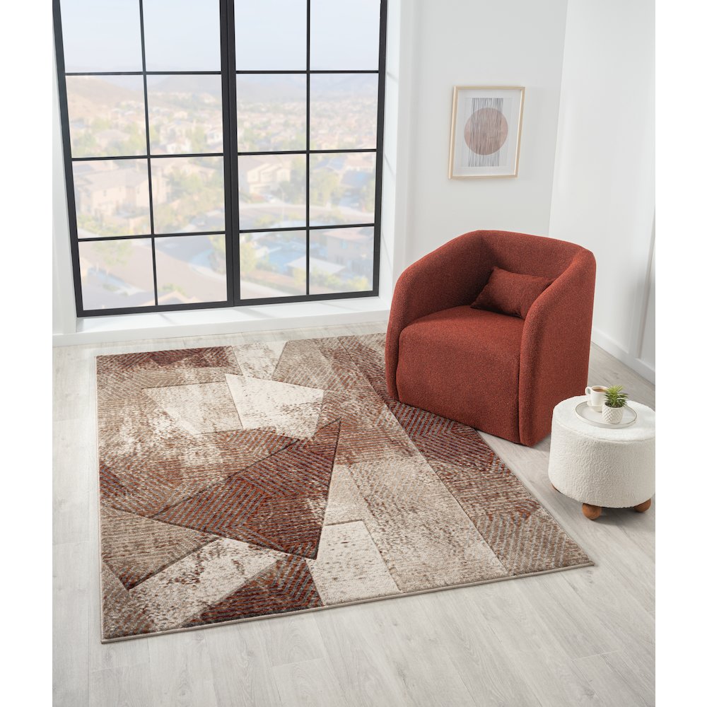 Alexia 05 Abstract Area Rug – Rust, Beige & Cream