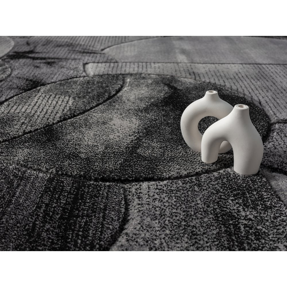 Alexia 03 Circular Abstract Area Rug – Charcoal & Gray