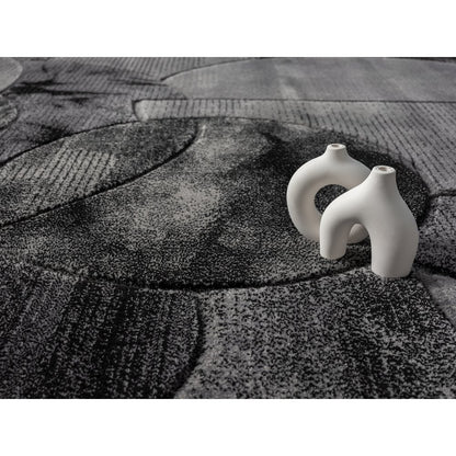 Alexia 03 Circular Abstract Area Rug – Charcoal & Gray