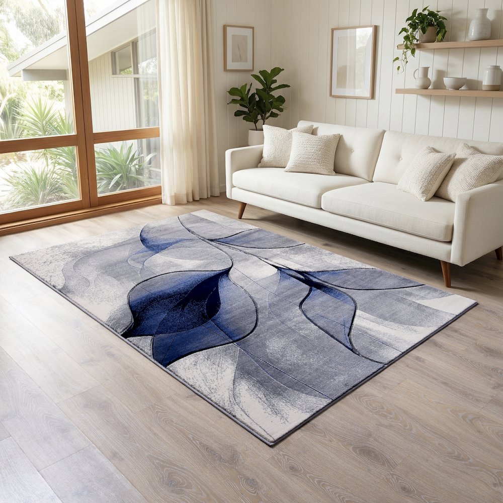 Alexia 18 Ethereal Petals Modern Abstract Blue  Area Rug