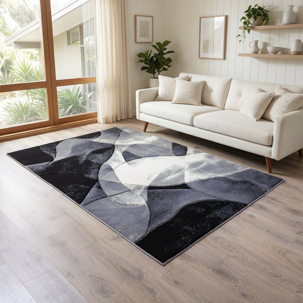 Alexia 25 Monochrome Fluidity Abstract Area Rug