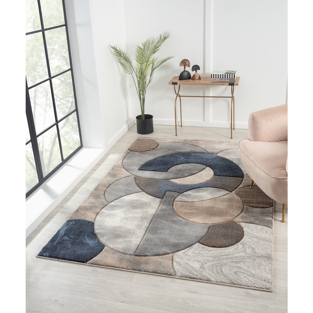 Alexia 02 Circular Abstract Area Rug – Beige, Navy & Gray
