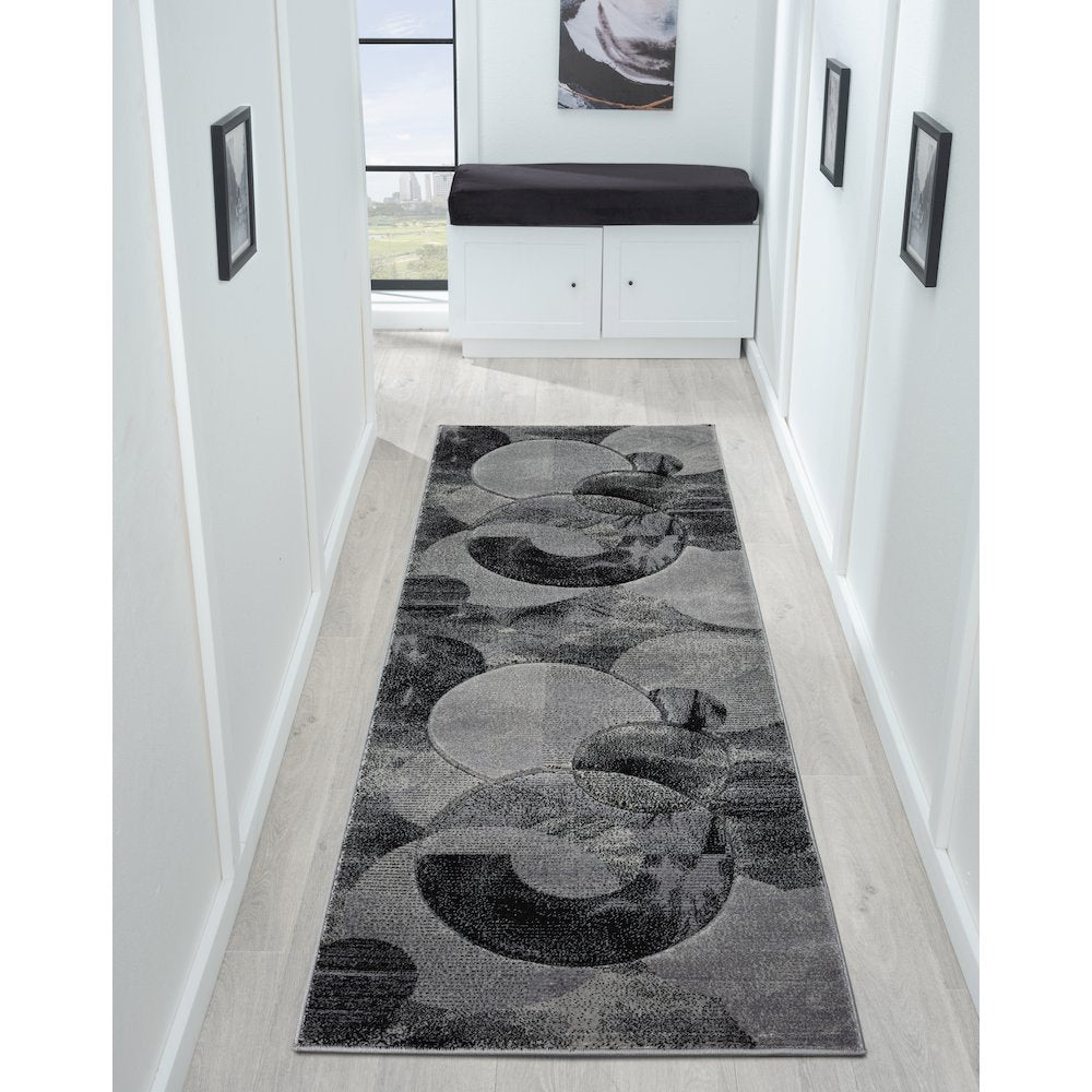 Alexia 03 Circular Abstract Area Rug – Charcoal & Gray