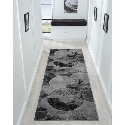 Alexia 03 Circular Abstract Area Rug – Charcoal & Gray