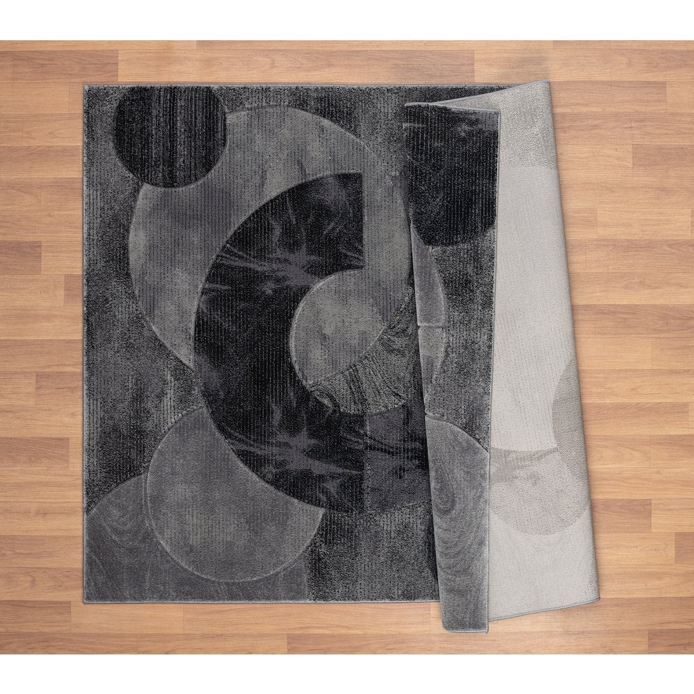 Alexia 03 Circular Abstract Area Rug – Charcoal & Gray