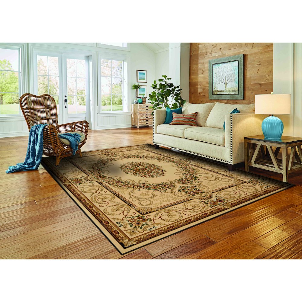 Aubusson 01 Traditional Medallion Area Rug – Beige